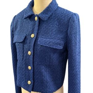 NWT Rachel Zoe Navy Tweed Blazer with Gold Buttons